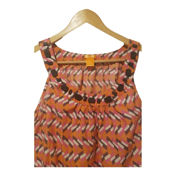 Lightweight sleeveless retro print summer top with bead detail - Picture 2 of 4